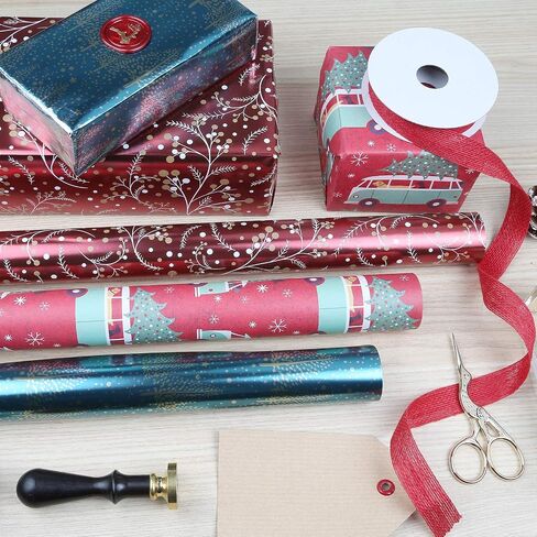 UNIQOOO 6 Design Christmas Wrapping Paper Precut Sheet, 39.4x17 Each, Red Gold Kraft Foil Gift Wrap, 18 Pack Family Bundle in Saudi Arabia