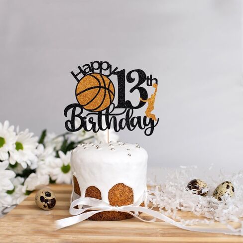 Basketball Happy 13th Birthday Cake Topper，Basketball Sports Cake Pick Cheers to 13 Years Birthday Cake Decoration,Kids Boys Girls Sport Theme Thirteen Birthday Party Supplies in Kuwait