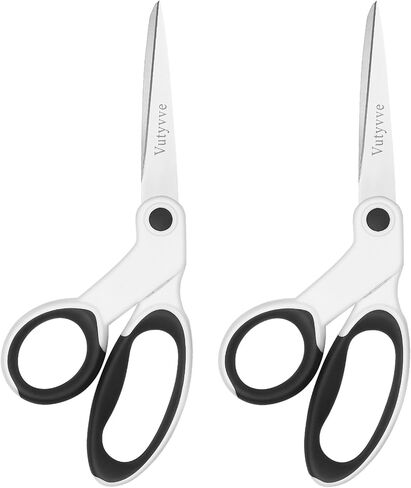 Left-Handed Fabric Scissors, 2-Piece 8-Inch Stainless Steel Scissors Set with Soft Grips for Home, School, Office, Sewing Fabric, White/Black in Kuwait