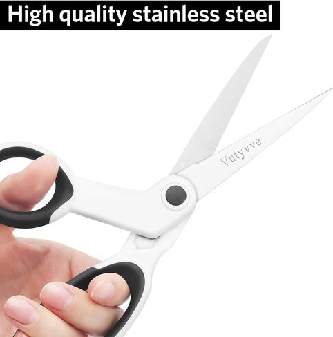 Left-Handed Fabric Scissors, 2-Piece 8-Inch Stainless Steel Scissors Set with Soft Grips for Home, School, Office, Sewing Fabric, White/Black in Kuwait