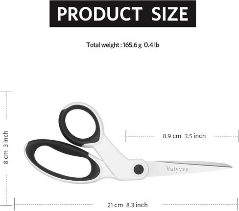 Left-Handed Fabric Scissors, 2-Piece 8-Inch Stainless Steel Scissors Set with Soft Grips for Home, School, Office, Sewing Fabric, White/Black in Kuwait