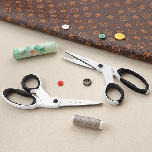 Left-Handed Fabric Scissors, 2-Piece 8-Inch Stainless Steel Scissors Set with Soft Grips for Home, School, Office, Sewing Fabric, White/Black in Kuwait