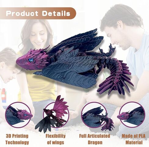 Feathered Wyvern Dragon,3D Printed Dragon, Articulated Dragon with Wings, 3D Printed Toys, Desktop Pet - Indulge in the Enchanting Realm of Dragons (Rainbow Noctilucent) in Saudi Arabia