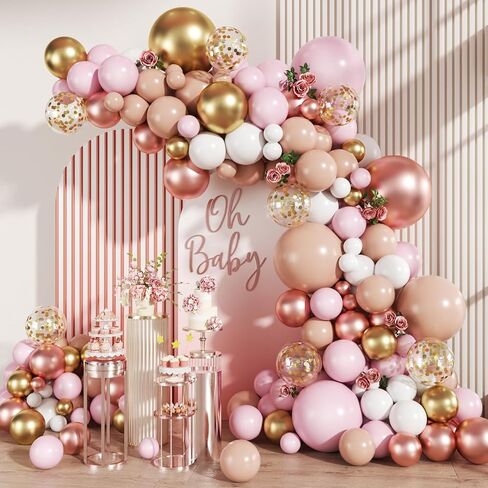Rose Gold Balloon Arch Kit, 147Pcs Metallic Gold White Pastel Nude Pink and Rose Gold Balloons Garland with Confetti for Wedding Bridal Baby Shower Princess Girl Birthday Party Decorations in Saudi Arabia