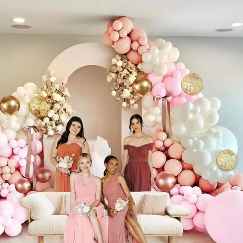 Rose Gold Balloon Arch Kit, 147Pcs Metallic Gold White Pastel Nude Pink and Rose Gold Balloons Garland with Confetti for Wedding Bridal Baby Shower Princess Girl Birthday Party Decorations in Saudi Arabia