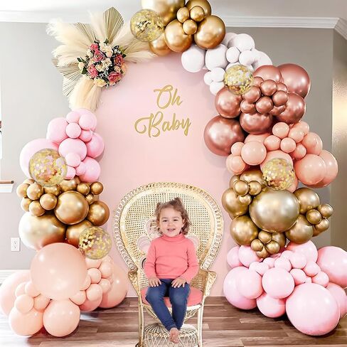 Rose Gold Balloon Arch Kit, 147Pcs Metallic Gold White Pastel Nude Pink and Rose Gold Balloons Garland with Confetti for Wedding Bridal Baby Shower Princess Girl Birthday Party Decorations in Saudi Arabia