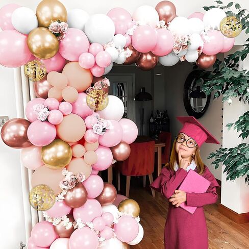 Rose Gold Balloon Arch Kit, 147Pcs Metallic Gold White Pastel Nude Pink and Rose Gold Balloons Garland with Confetti for Wedding Bridal Baby Shower Princess Girl Birthday Party Decorations in Saudi Arabia