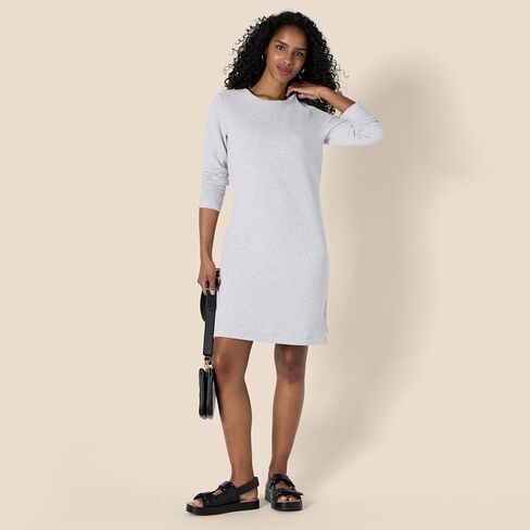 Amazon Essentials Women's Crewneck Long-Sleeve French Terry Fleece Above-The-Knee Dress in Kuwait