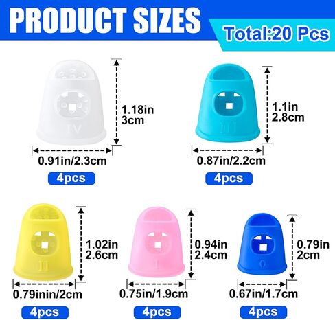 20pcs Rubber Finger Tip Guard, 5 Sizes Finger Grips Protector for Sorting Paper, Rubber Fingertip Cover Cap for Sewing Carving Cutting Painting Guitar Playing- White & Pink in Saudi Arabia