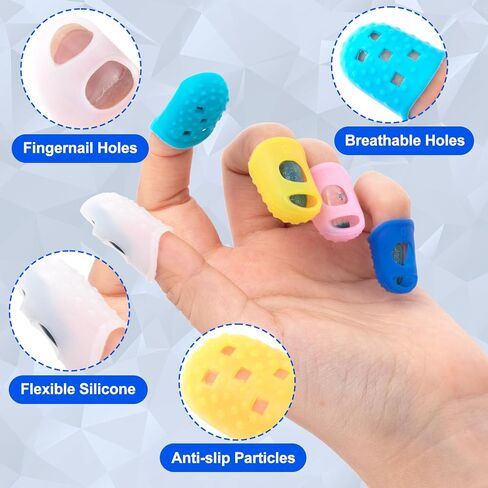 20pcs Rubber Finger Tip Guard, 5 Sizes Finger Grips Protector for Sorting Paper, Rubber Fingertip Cover Cap for Sewing Carving Cutting Painting Guitar Playing- White & Pink in Saudi Arabia