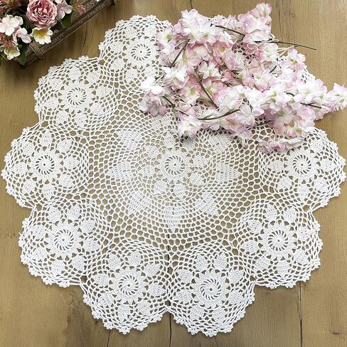 Phantomon Handmade Crochet Table Placemats Round Knitted Table Cloth Doilies Sunflower Patter, 100% Cotton (Beige, 24 Inch) in Kuwait