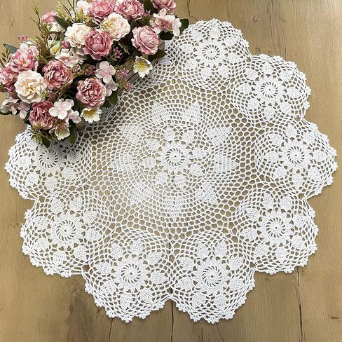 Phantomon Handmade Crochet Table Placemats Round Knitted Table Cloth Doilies Sunflower Patter, 100% Cotton (Beige, 24 Inch) in Kuwait