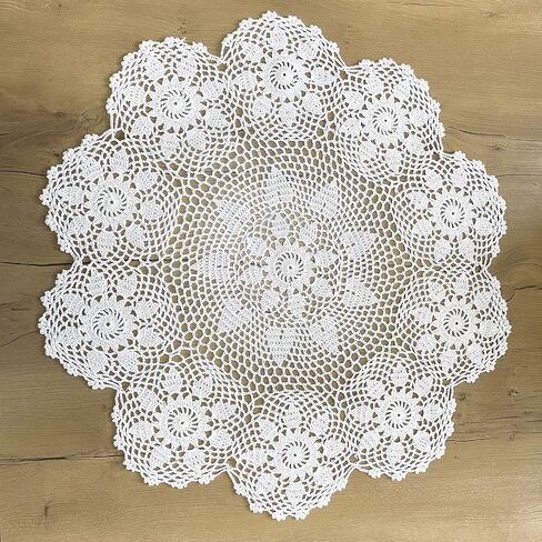 Phantomon Handmade Crochet Table Placemats Round Knitted Table Cloth Doilies Sunflower Patter, 100% Cotton (Beige, 24 Inch) in Kuwait