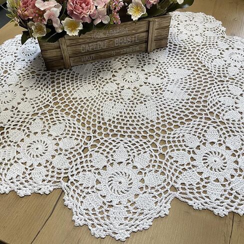 Phantomon Handmade Crochet Table Placemats Round Knitted Table Cloth Doilies Sunflower Patter, 100% Cotton (Beige, 24 Inch) in Kuwait