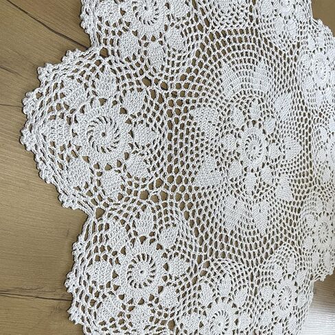 Phantomon Handmade Crochet Table Placemats Round Knitted Table Cloth Doilies Sunflower Patter, 100% Cotton (Beige, 24 Inch) in Kuwait