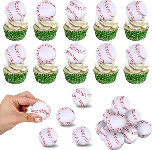 12 PCS Baseball Cupcake Topcake Assambled Sport Sport Ball Cupcake تختار ثلاثية الأبعاد زخارف حفلة عيد ميلاد لكرة السلة للبيسبول موضوع استحمام طفل عيد ميلاد الزخارف اللوازات البيضاء in Kuwait