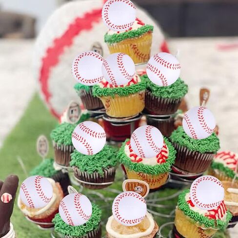12 PCS Baseball Cupcake Topcake Assambled Sport Sport Ball Cupcake تختار ثلاثية الأبعاد زخارف حفلة عيد ميلاد لكرة السلة للبيسبول موضوع استحمام طفل عيد ميلاد الزخارف اللوازات البيضاء in Kuwait