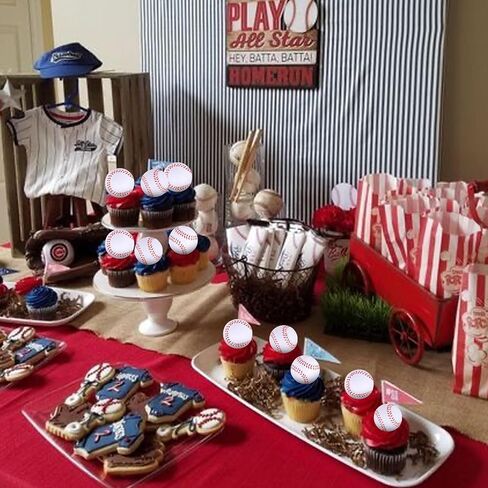 12 PCS Baseball Cupcake Topcake Assambled Sport Sport Ball Cupcake تختار ثلاثية الأبعاد زخارف حفلة عيد ميلاد لكرة السلة للبيسبول موضوع استحمام طفل عيد ميلاد الزخارف اللوازات البيضاء in Kuwait