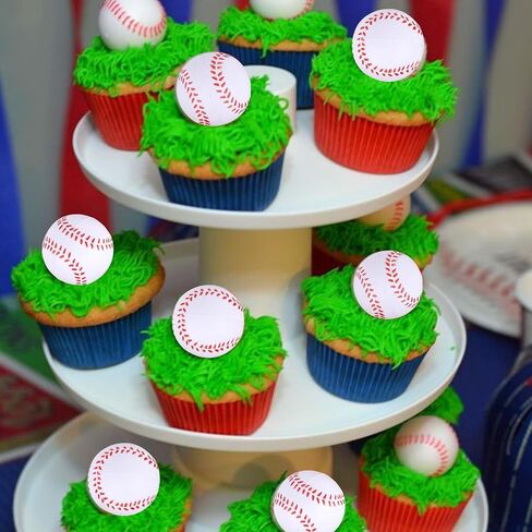 12 PCS Baseball Cupcake Topcake Assambled Sport Sport Ball Cupcake تختار ثلاثية الأبعاد زخارف حفلة عيد ميلاد لكرة السلة للبيسبول موضوع استحمام طفل عيد ميلاد الزخارف اللوازات البيضاء in Kuwait