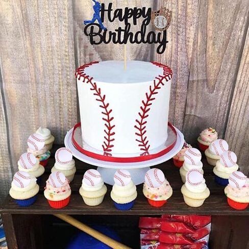 12 PCS Baseball Cupcake Topcake Assambled Sport Sport Ball Cupcake تختار ثلاثية الأبعاد زخارف حفلة عيد ميلاد لكرة السلة للبيسبول موضوع استحمام طفل عيد ميلاد الزخارف اللوازات البيضاء in Kuwait