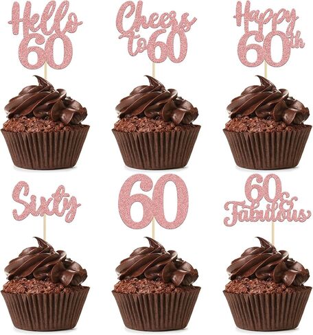 36pcs الذهب الذهب 60th Cupcake Topcake Heapers to 60 Cake Toppers Sixty 60th Number 60 Cupcake Ricks لعيد ميلاد 60 in Kuwait