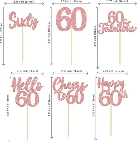 36pcs الذهب الذهب 60th Cupcake Topcake Heapers to 60 Cake Toppers Sixty 60th Number 60 Cupcake Ricks لعيد ميلاد 60 in Kuwait