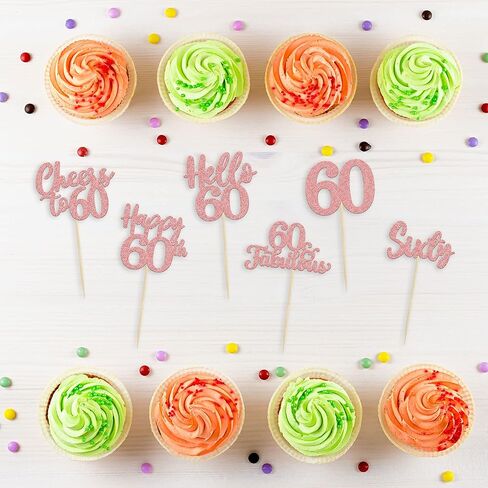 36pcs الذهب الذهب 60th Cupcake Topcake Heapers to 60 Cake Toppers Sixty 60th Number 60 Cupcake Ricks لعيد ميلاد 60 in Kuwait