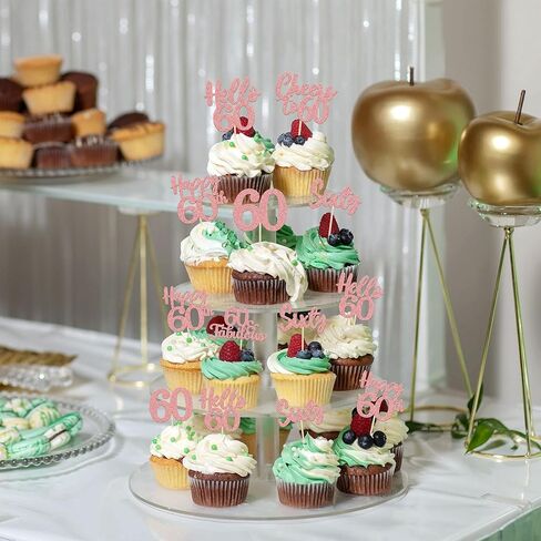 36pcs الذهب الذهب 60th Cupcake Topcake Heapers to 60 Cake Toppers Sixty 60th Number 60 Cupcake Ricks لعيد ميلاد 60 in Kuwait