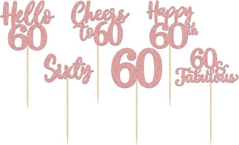36pcs الذهب الذهب 60th Cupcake Topcake Heapers to 60 Cake Toppers Sixty 60th Number 60 Cupcake Ricks لعيد ميلاد 60 in Kuwait