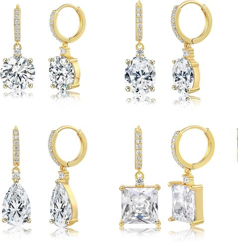 4 Pairs Hoop Dangle Earrings Sets,MDFUN 18K Yellow Gold Plated Hoops dangle Earrings Set Cubic Zirconia Earrings for Women Pack of 4 Pairs in Saudi Arabia
