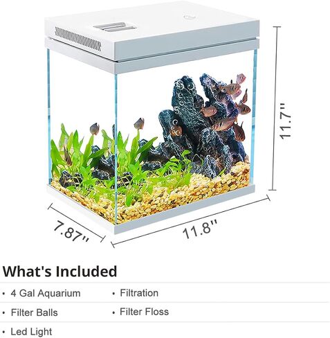 Fish Tank, 4 Gallon Nano-Aquarium, Upgrade Filter System and LED Light, for Freshwater & Marine, Filter Balls Included (4 Gal) in Saudi Arabia
