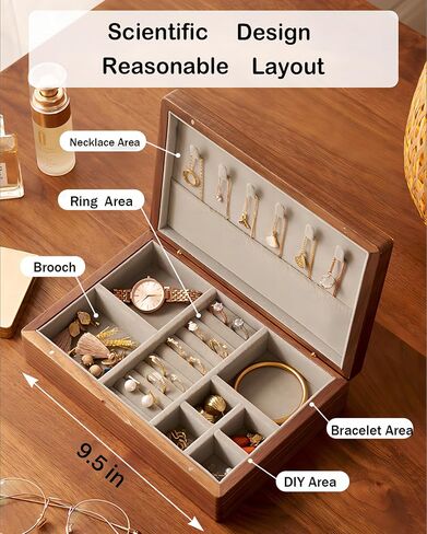 Small Wooden Jewelry Box, Vintage Delicate Walnut Wood Jewelry Case, Ideal Gift for Women Protable Travel Jewelry Organizer. in Kuwait