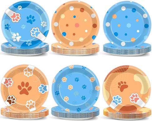 48Pcs 7" Cat Theme Party Supplies Cat Dessert Plates Kitten Paper Plates for Kids Girls Birthday Party Dinner Decorations Cat Paw Disposable Dinnerware Plates for Baby Shower Party Favors in Kuwait