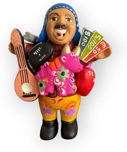 Ekeko doll, God of Abundance, Peru/Bolivia, flower pattern, Andean, assorted colors, doll to attract good luck, Handmade (Small) in Kuwait