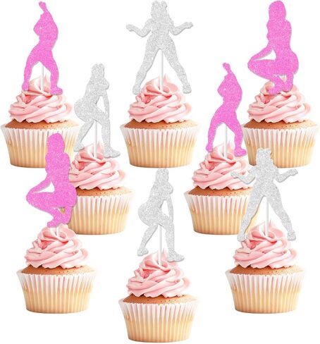 Cheereveal 24 PCS Twerk Cupcake Toppers Purple and Black for Girls Woman ، Pole Dancing Glitter Cupcake ، Twerk It Dance Night Out the Bachelorette Birthdy Dream Devel. in Kuwait