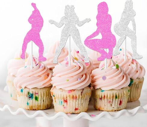 Cheereveal 24 PCS Twerk Cupcake Toppers Purple and Black for Girls Woman ، Pole Dancing Glitter Cupcake ، Twerk It Dance Night Out the Bachelorette Birthdy Dream Devel. in Kuwait