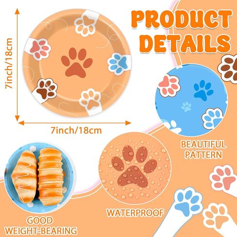 48Pcs 7" Cat Theme Party Supplies Cat Dessert Plates Kitten Paper Plates for Kids Girls Birthday Party Dinner Decorations Cat Paw Disposable Dinnerware Plates for Baby Shower Party Favors in Kuwait