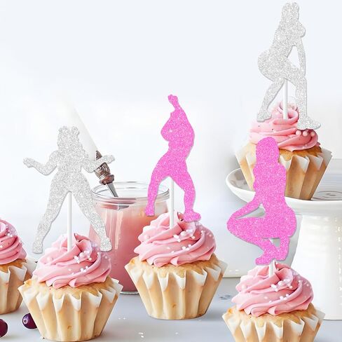 Cheereveal 24 PCS Twerk Cupcake Toppers Purple and Black for Girls Woman ، Pole Dancing Glitter Cupcake ، Twerk It Dance Night Out the Bachelorette Birthdy Dream Devel. in Kuwait