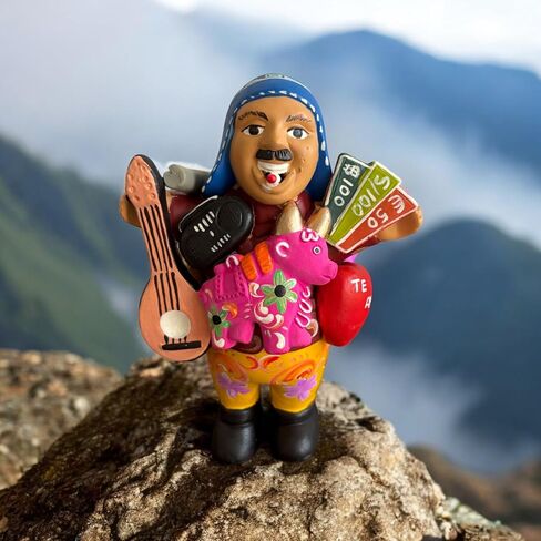 Ekeko doll, God of Abundance, Peru/Bolivia, flower pattern, Andean, assorted colors, doll to attract good luck, Handmade (Small) in Kuwait
