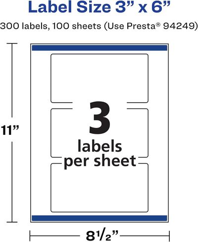 Avery Matte White Removable Rectangle Labels with Sure Feed Technology, Print-to-The-Edge, 3" x 6", 300 Removable Labels, Laser/Inkjet Printable Labels in Saudi Arabia