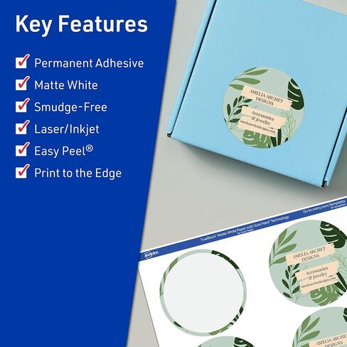 Avery TrueBlock Matte White Round Labels with Sure Feed, 2.75" Diameter, 60 Matte White Labels, Print-to-The-Edge, Laser/Inkjet Printable Labels, Great for Packaging and Product Labels in Saudi Arabia