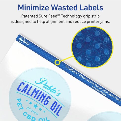 Avery TrueBlock Matte White Round Labels with Sure Feed, 2.75" Diameter, 60 Matte White Labels, Print-to-The-Edge, Laser/Inkjet Printable Labels, Great for Packaging and Product Labels in Saudi Arabia