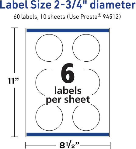 Avery TrueBlock Matte White Round Labels مع تغذية مؤكدة ، قطرها 2.75 بوصة ، 60 ملصقات بيضاء غير لامعة ، ملصقات طباعة للطباعة إلى الحافة ، والليزر/الحبر ، رائعة للتغليف وملصقات المنتجات in Saudi Arabia