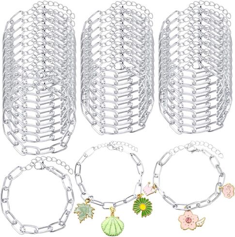 Quelay 60 Pcs Gold and Silver Paperclip Chain Bulk Bracelets for Jewelry Making Chains Alloy Link Bracelets with Lobster Clasps for Christmas DIY Women Jewelry Making Supplies Accessories in Kuwait