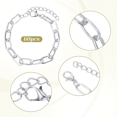 Quelay 60 Pcs Gold and Silver Paperclip Chain Bulk Bracelets for Jewelry Making Chains Alloy Link Bracelets with Lobster Clasps for Christmas DIY Women Jewelry Making Supplies Accessories in Kuwait