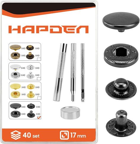 Leather Snaps and Fasteners Kit，15mm 40 Sets Metal Snap Buttons with Setter Tools， Sewing Snaps for Clothing，Fabric，Leather, Clothes, Jackets, Bags, DIY Crafting Black Snaps in Kuwait