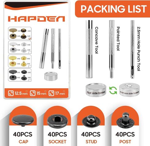 Leather Snaps and Fasteners Kit，15mm 40 Sets Metal Snap Buttons with Setter Tools， Sewing Snaps for Clothing，Fabric，Leather, Clothes, Jackets, Bags, DIY Crafting Black Snaps in Kuwait