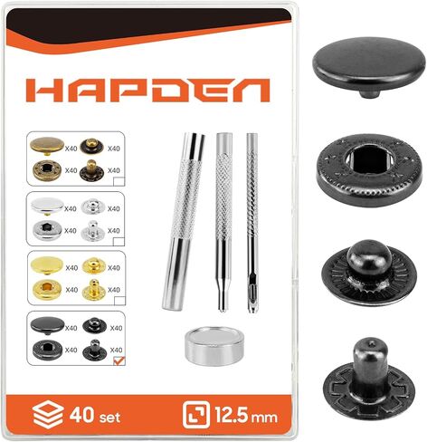 Leather Snaps and Fasteners Kit，15mm 40 Sets Metal Snap Buttons with Setter Tools， Sewing Snaps for Clothing，Fabric，Leather, Clothes, Jackets, Bags, DIY Crafting Black Snaps in Kuwait