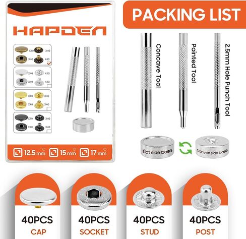 Leather Snaps and Fasteners Kit，15mm 40 Sets Metal Snap Buttons with Setter Tools， Sewing Snaps for Clothing，Fabric，Leather, Clothes, Jackets, Bags, DIY Crafting Black Snaps in Kuwait
