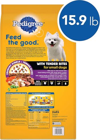 Pedigree with Tender Bites for Small Dogs Adult Dry Dog Food, Chicken and Steak Flavor, 14 lb. Bag in Kuwait